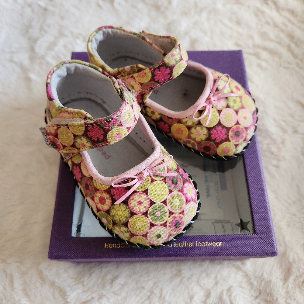 Pediped Pink Floral Mary Jane Baby Girl Shoes, Size 6-12 Months